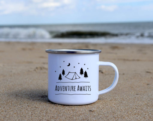adventure awaits camping mug