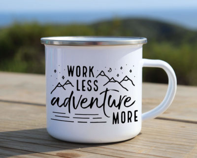 work less adventure more enamel camp mug